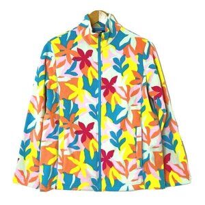 Lands' End Women's size Medium Zip Front Fleece Jacket Top Bright Floral